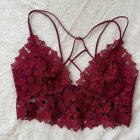 Free People Lace Bralette in Burgundy | Size M - Picture 8 of 8